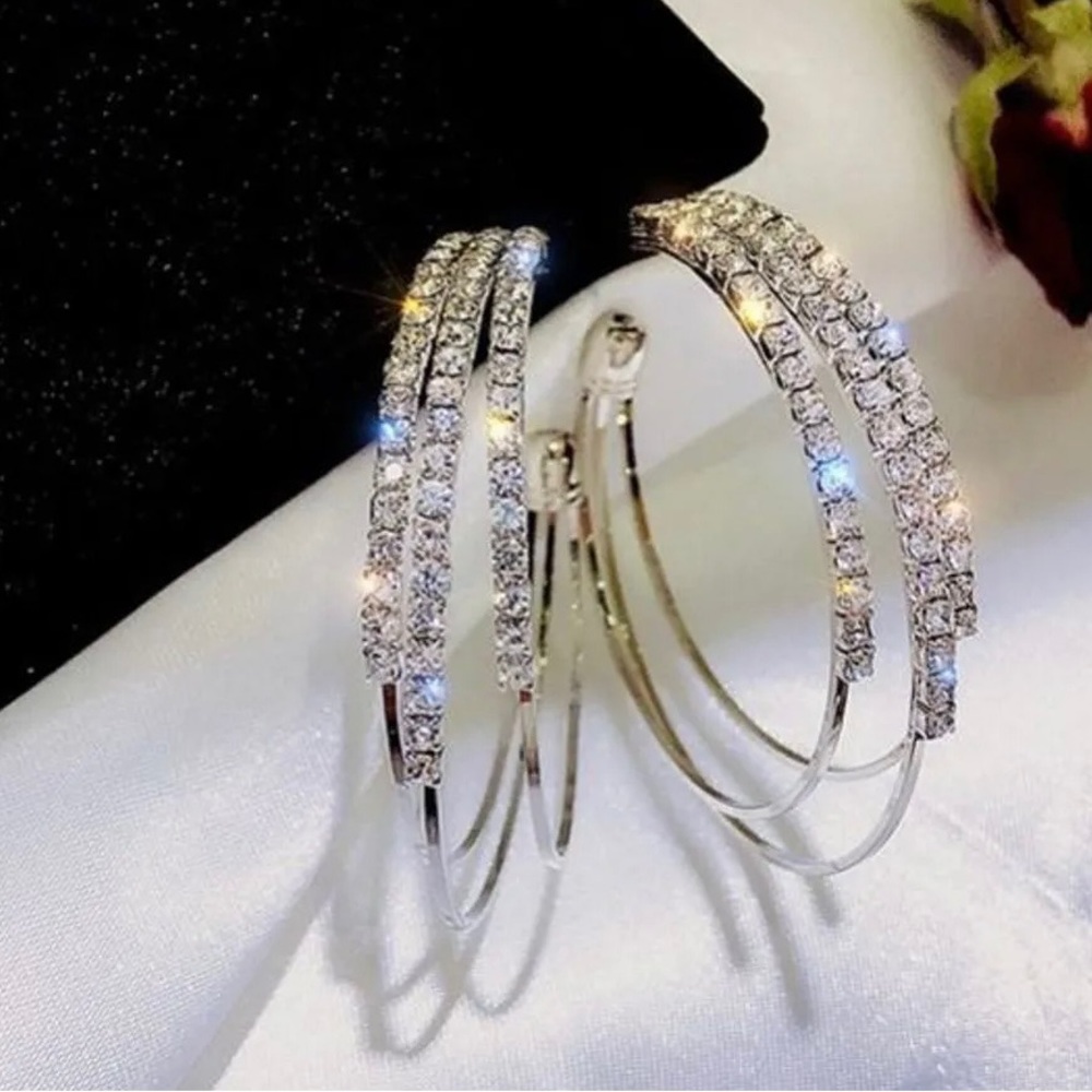 Elegant Silver & Zircon Crystal Hoop Earrings
